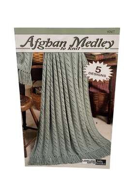 Vintage Afghan Medly To Knit Pattern Booklet 5 Designs 14 pgs 2000 Leisure Arts